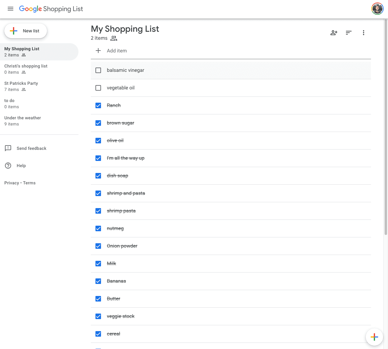 Google Shopping List