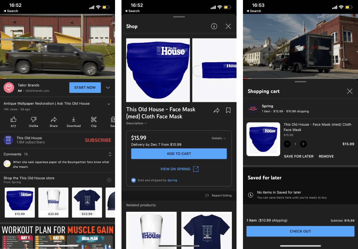 YouTube Shopping integration
