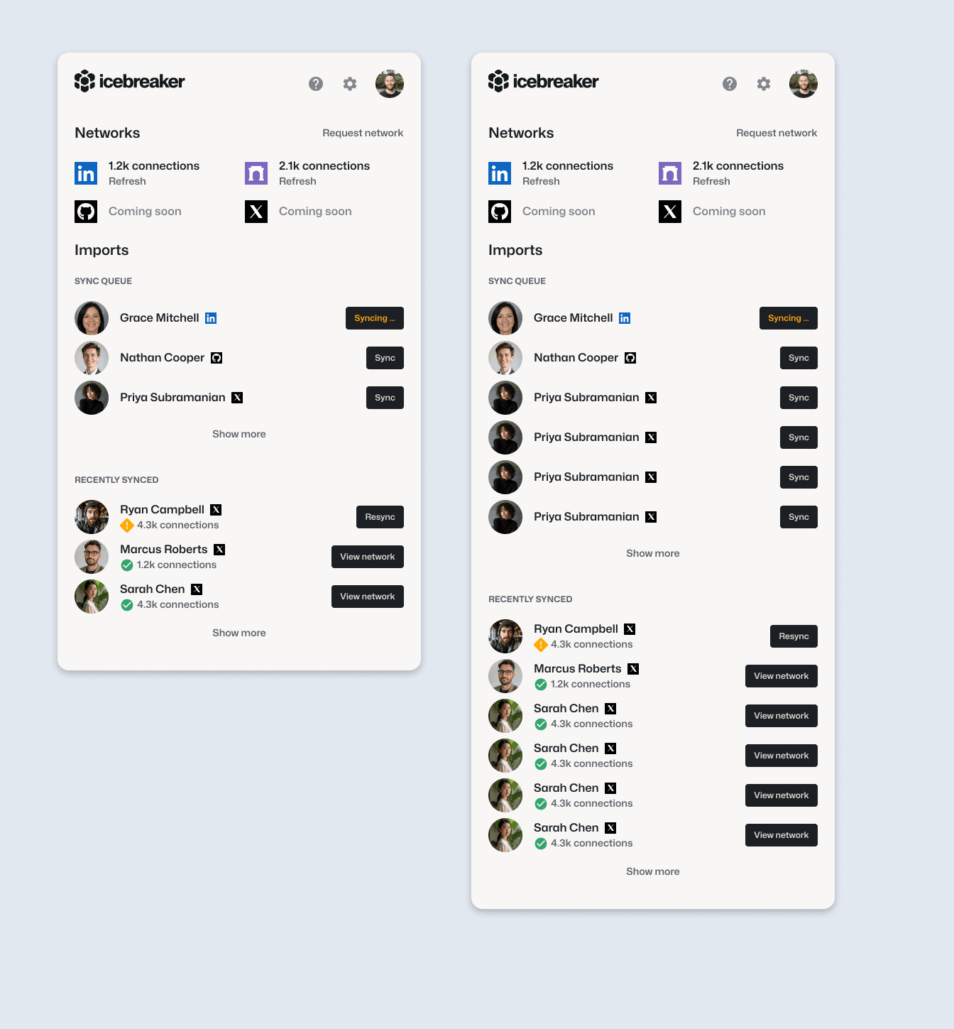 Icebreaker Chrome extension network sync states